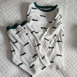 Crewcuts White and Green Car Print Pajama Set